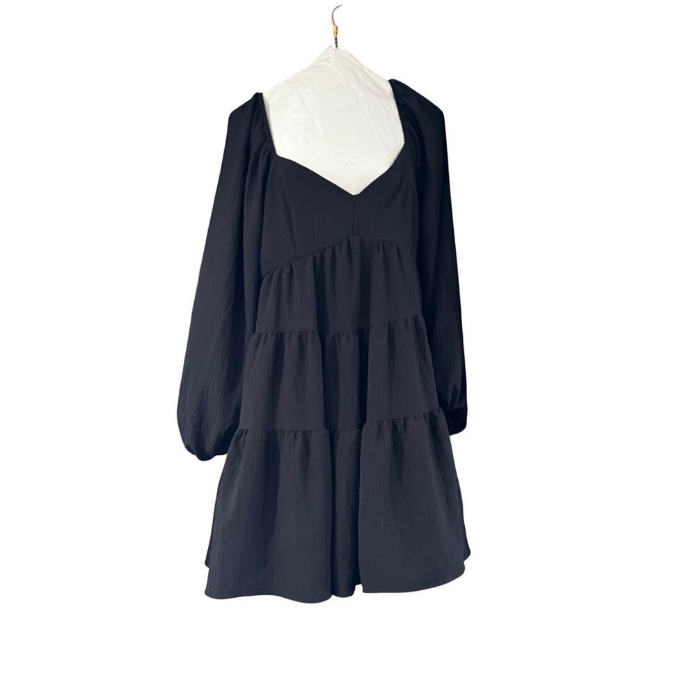 Altar'd State Women's Black Long-Sleeve Tiered Babydoll Dress Peasant Boho Sz L